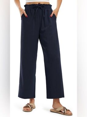 Libin Women's Navy High-Waist Wide-Leg Palazzo Drawstring Pants Size Large